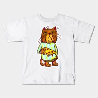 Grumpy Pizza Pet Funny Cat Art Design Kids T-Shirt